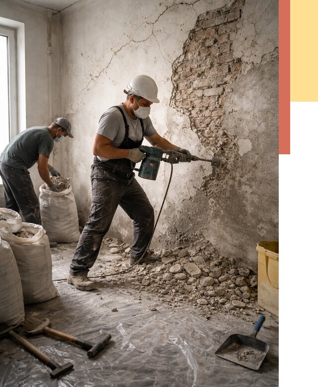 Демонтаж штукатурки со стен в Северодвинске от 7287 руб/м² — быстро и недорого | ОТДЕЛОЧНИК-Свр