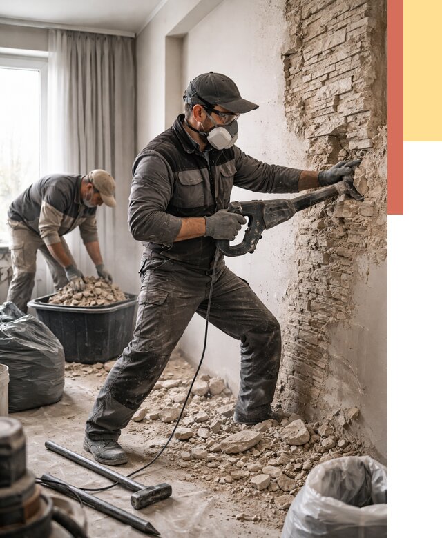 Демонтаж декоративного камня в Северодвинске от 1468 руб/м² — быстро и недорого | ОТДЕЛОЧНИК-Свр