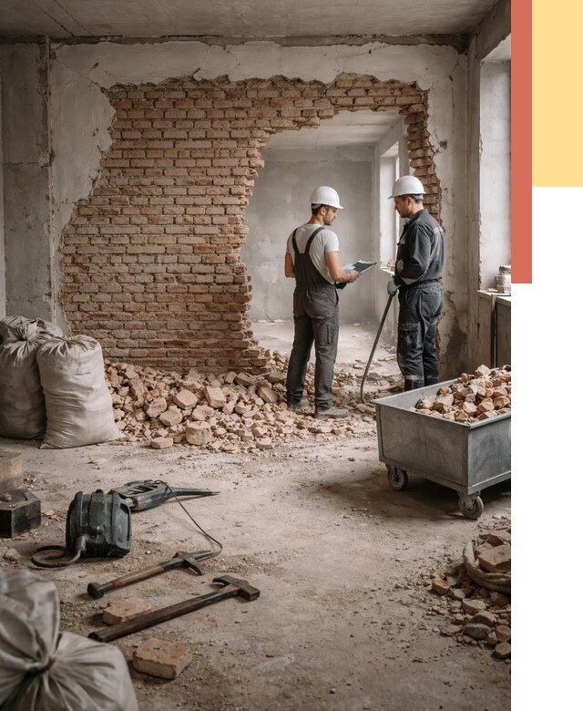 Демонтаж кирпичных стен в Северодвинске от 4251 руб. — быстро, недорого, под ключ | ОТДЕЛОЧНИК-Свр