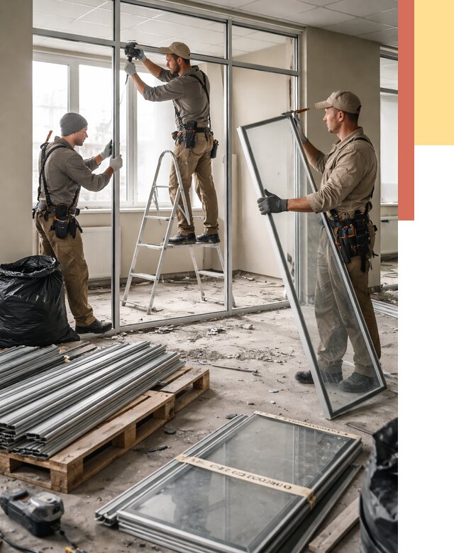 Демонтаж алюминиевых перегородок в Северодвинске от 4251 руб. — быстро и недорого | ОТДЕЛОЧНИК-Свр