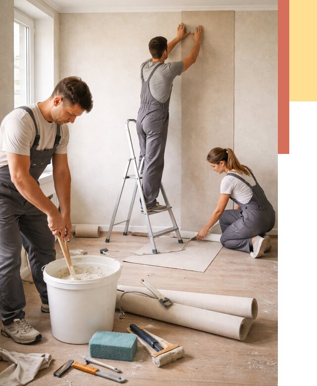 Оклейка стен обоями в Северодвинске от 3542 руб/м2 — быстро и недорого | ОТДЕЛОЧНИК-Свр