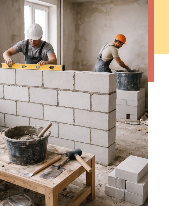 Кладка перегородок из газобетона в Северодвинске от 3239 руб. под ключ | ОТДЕЛОЧНИК-Свр