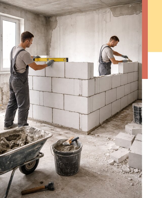 Кладка перегородок из ПГП в Северодвинске от 2530 руб./м2 — монтаж и возведение под ключ | ОТДЕЛОЧНИК-Свр