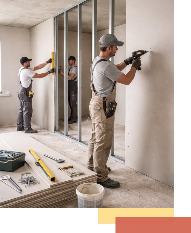 Однослойная перегородка из гипсокартона в Северодвинске под ключ, монтаж и отделка