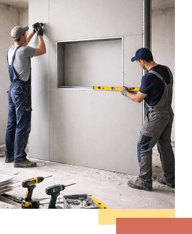 Перегородка из гипсокартона с нишей под декор в Северодвинске