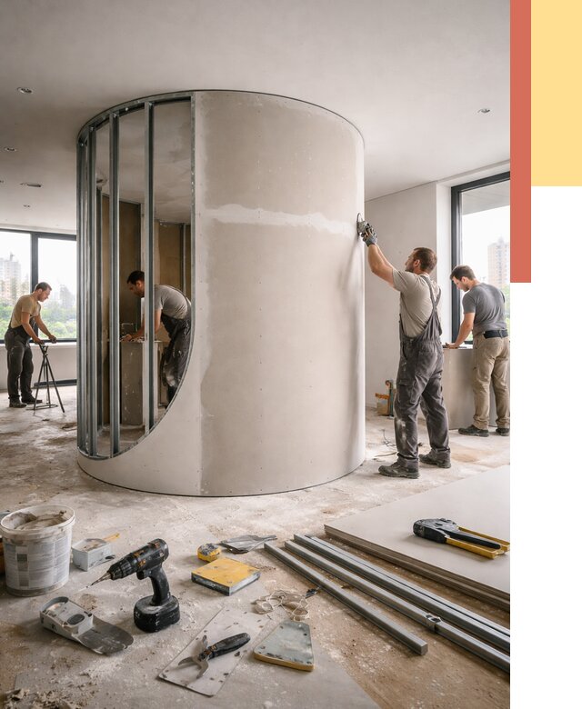 Радиусная перегородка из гипсокартона в Северодвинске от 2935 руб. под ключ | ОТДЕЛОЧНИК-Свр