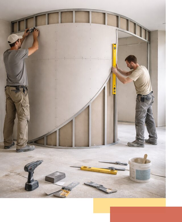 Радиусная перегородка из гипсокартона в Северодвинске под ключ