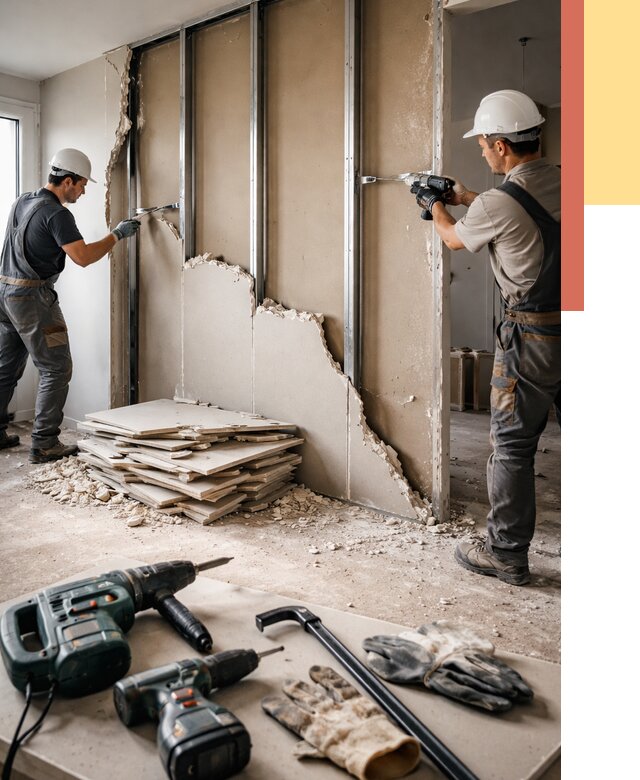 Демонтаж перегородки из гипсокартона в Северодвинске от 1215 руб. быстро и недорого | ОТДЕЛОЧНИК-Свр