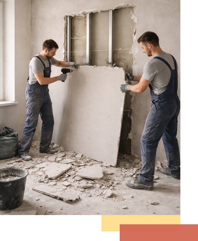 Демонтаж перегородки из гипсокартона в Северодвинске быстрый и аккуратный