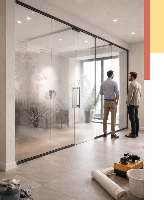 Стеклянные перегородки с рисунком в Северодвинске от 12651 руб. монтаж и нанесение | ОТДЕЛОЧНИК-Свр