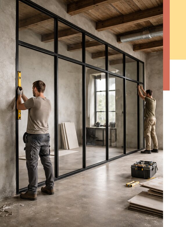 Стеклянные перегородки лофт в Северодвинске от 10627 руб. под ключ | ОТДЕЛОЧНИК-Свр