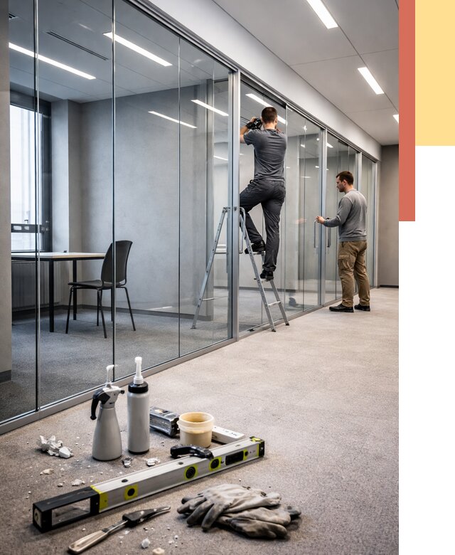 Стеклянные офисные перегородки в Северодвинске от 8603 руб. — монтаж и установка | ОТДЕЛОЧНИК-Свр