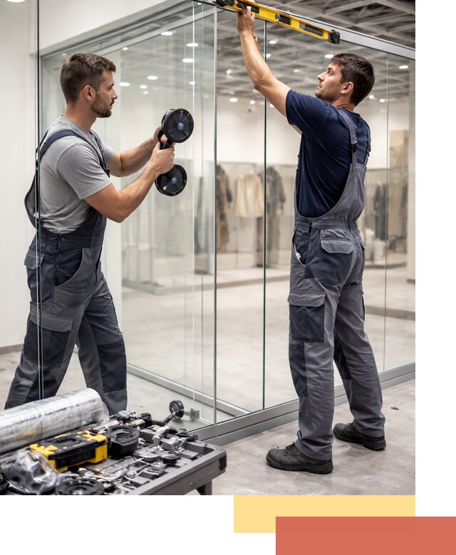 Стеклянные перегородки для магазинов в Северодвинске — монтаж и установка