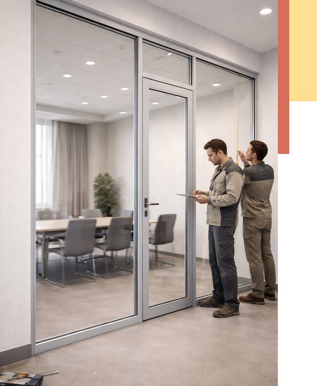 Установка и монтаж алюминиевых перегородок со стеклом в Северодвинске от 8299 руб. | ОТДЕЛОЧНИК-Свр