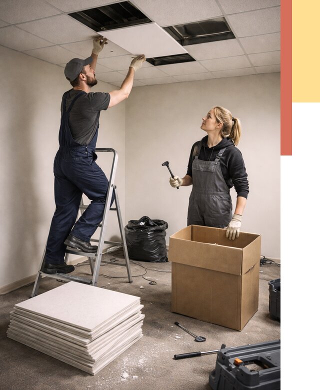 Демонтаж потолочной плитки в Северодвинске от 4554 руб. быстро и недорого | ОТДЕЛОЧНИК-Свр