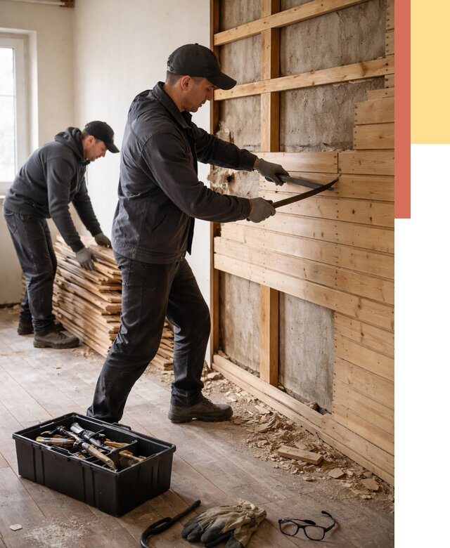 Демонтаж вагонки в Северодвинске от 3846 руб/м2 — быстро и недорого | ОТДЕЛОЧНИК-Свр