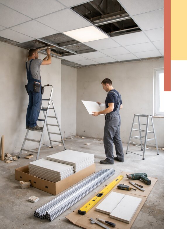 Монтаж потолка армстронг в Северодвинске от 4554 руб/м2 — быстрая установка под ключ | ОТДЕЛОЧНИК-Свр