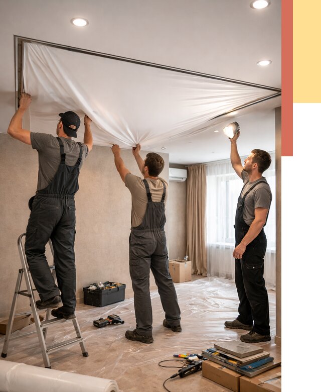 Монтаж ПВХ натяжного потолка в Северодвинске от 3542 руб. под ключ | ОТДЕЛОЧНИК-Свр