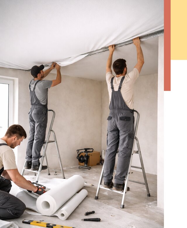 Монтаж тканевого натяжного потолка в Северодвинске от 3542 руб. под ключ | ОТДЕЛОЧНИК-Свр