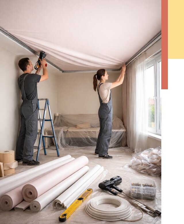 Монтаж цветного натяжного потолка в Северодвинске от 4251 руб/м² — быстро и недорого | ОТДЕЛОЧНИК-Свр