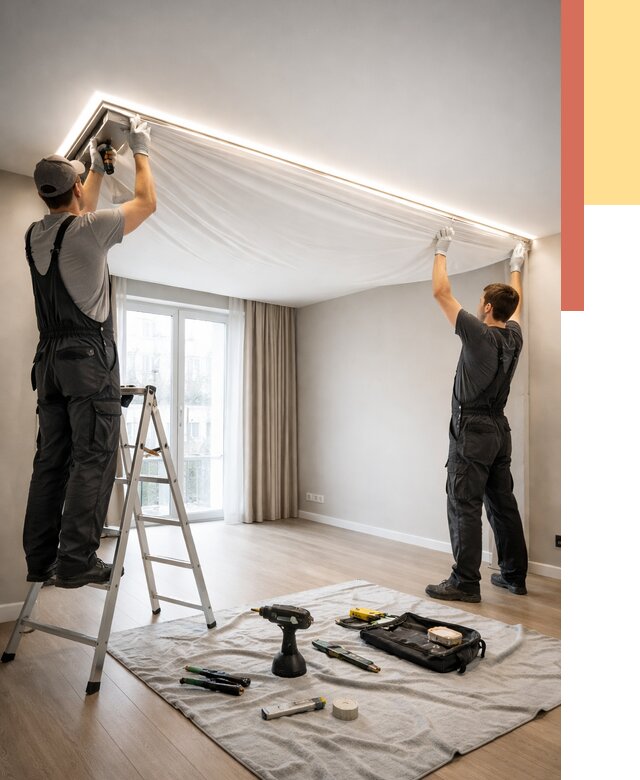 Монтаж парящего натяжного потолка в Северодвинске от 4554 руб. быстро и недорого | ОТДЕЛОЧНИК-Свр