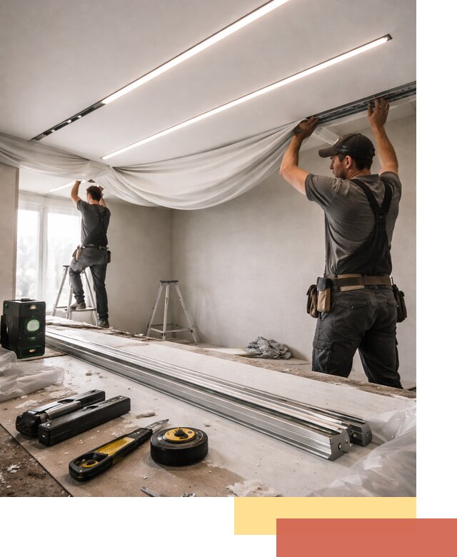 Монтаж натяжных потолков со световыми линиями в Северодвинске