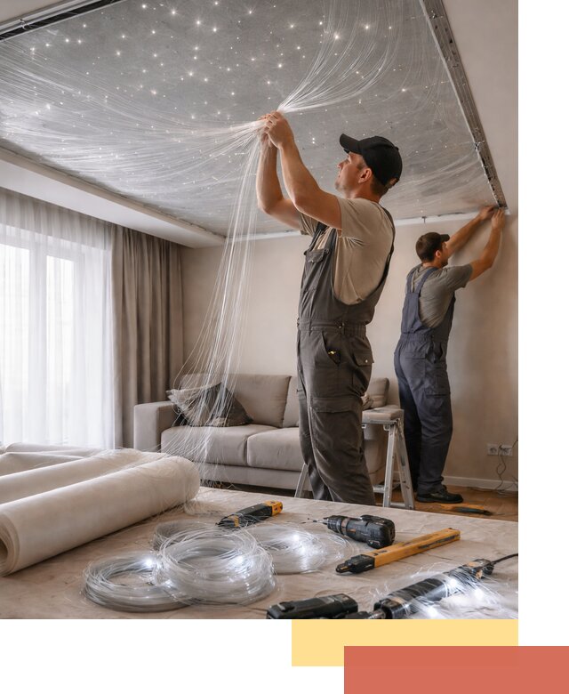 Монтаж натяжного потолка «Звездное небо» в Северодвинске