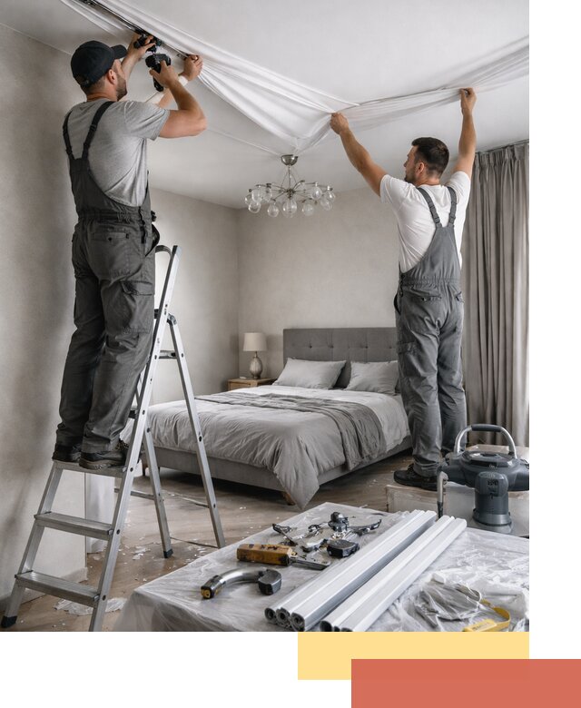 Монтаж натяжного потолка в спальне в Северодвинске