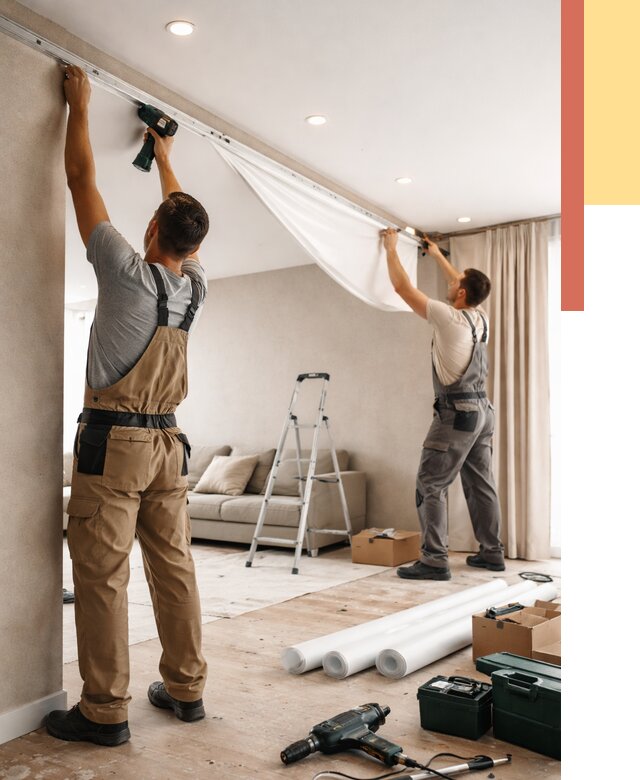 Монтаж натяжного потолка в гостиной в Северодвинске от 557 руб. | ОТДЕЛОЧНИК-Свр