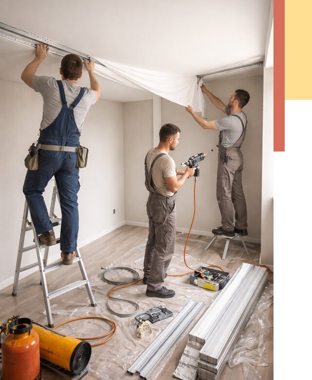 Монтаж натяжного потолка в студии в Северодвинске от 5567 руб. — быстро и недорого | ОТДЕЛОЧНИК-Свр