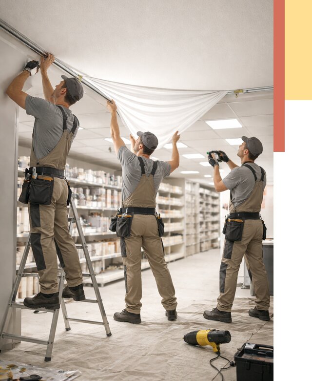 Монтаж натяжного потолка в магазине в Северодвинске от 4554 руб. быстро и недорого | ОТДЕЛОЧНИК-Свр