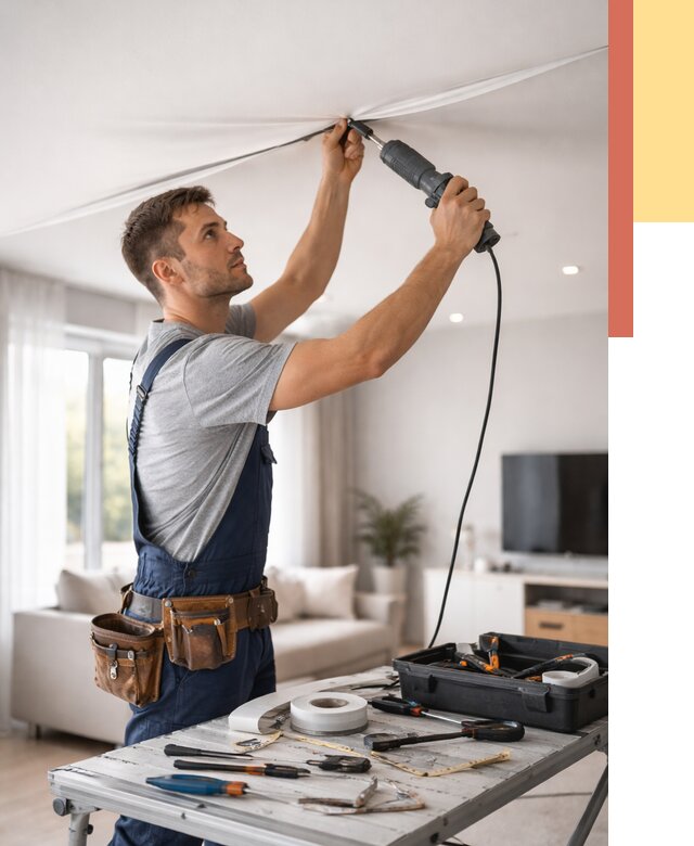 Ремонт натяжных потолков в Северодвинске от 9615 руб. под ключ — ОТДЕЛОЧНИК-Свр