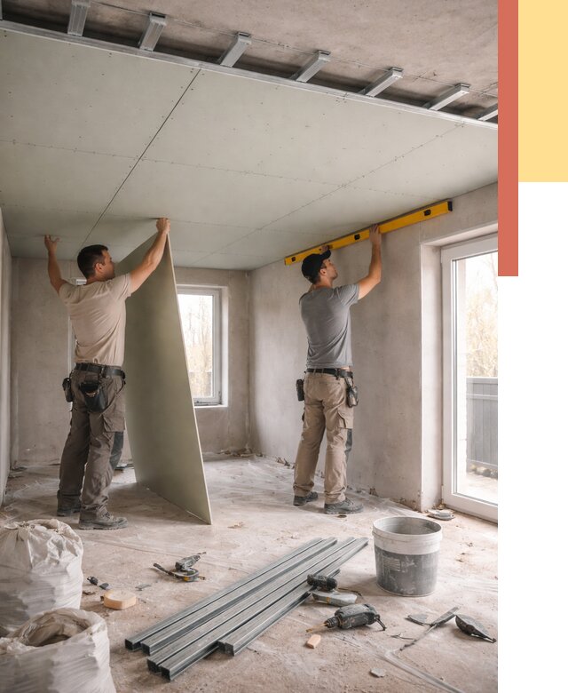 Одноуровневый потолок из гипсокартона в Северодвинске от 759 руб. — монтаж под ключ | ОТДЕЛОЧНИК-Свр