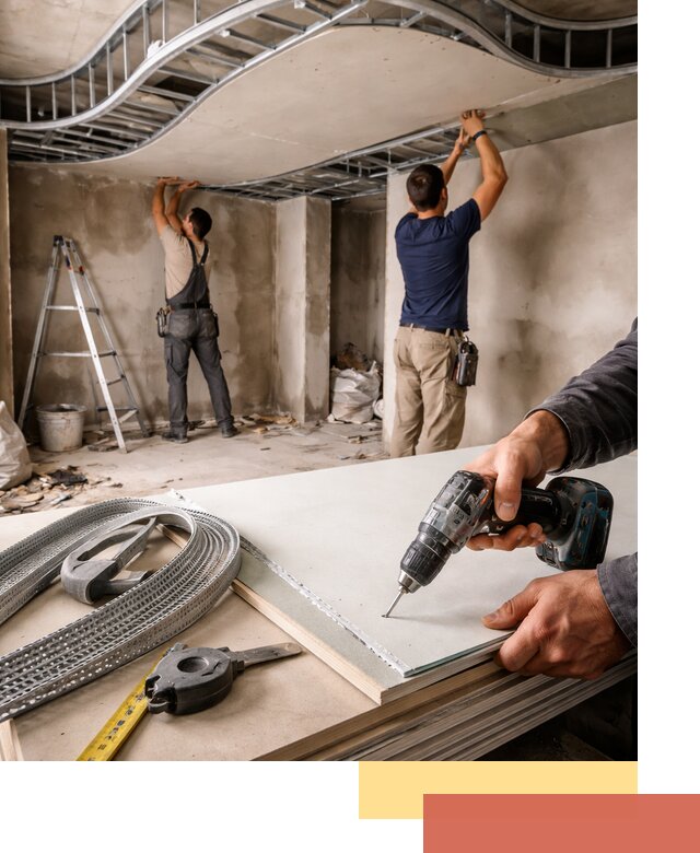 Криволинейный потолок из гипсокартона в Северодвинске — монтаж и отделка