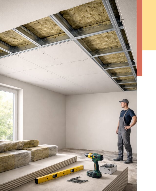 Звукоизоляция потолка ГКЛ в Северодвинске от 961 руб. — монтаж под ключ | ОТДЕЛОЧНИК-Свр